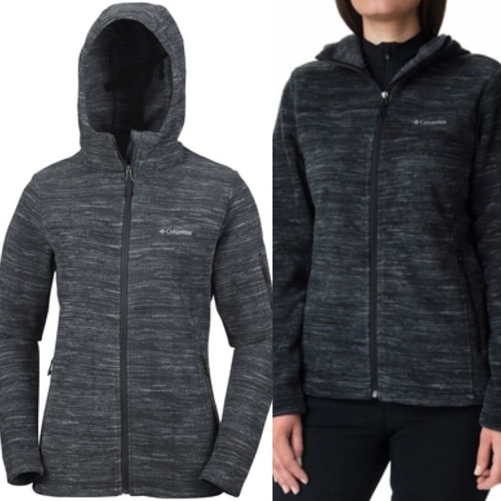 Columbia benton Springs fast trek fleece jacket hooded gray black full zip L